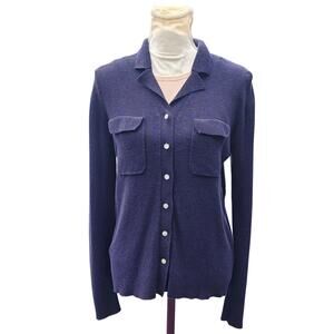 Jones New York | Late 90s Navy Cotton Blend Cardigan Sweater | Pockets | Size: M